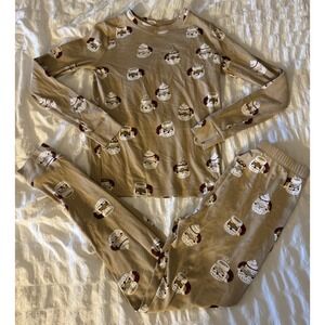 Little Co. Christmas Pj Set Santa 95% Organic Cotton Brown‎ Red Sz 12 Kids